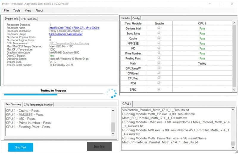 intel burn test intel processor diagnostic tool