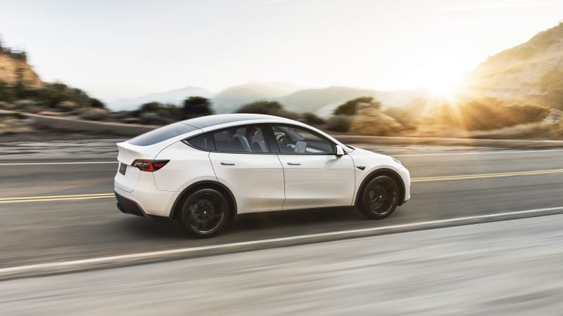 Tesla Model Y White Sunset