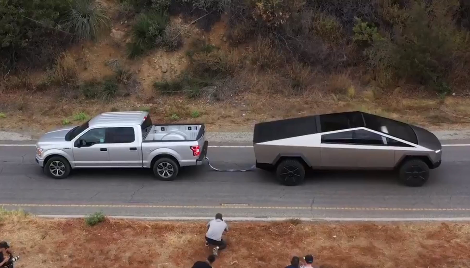 Tesla Cybertruck Tows Ford F-150 Up a Hill in Tug of War Video